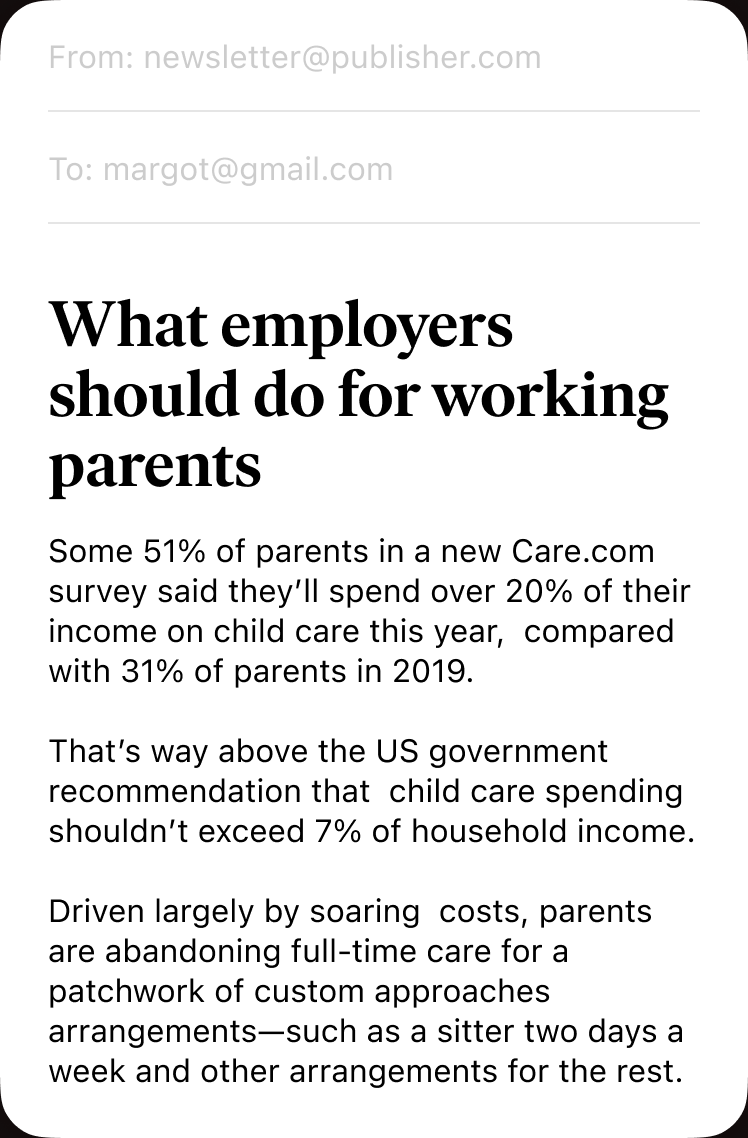 A newsletter email: “What employers should do for working parents”